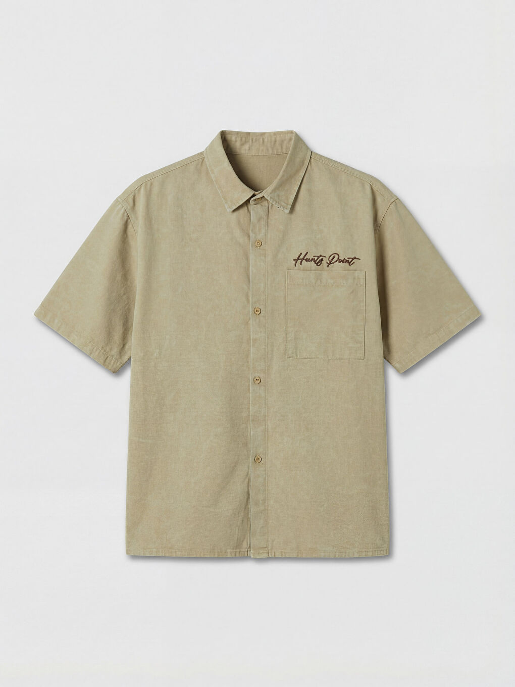 Bej Loose Fit Nakışlı Erkek Gömlek-4