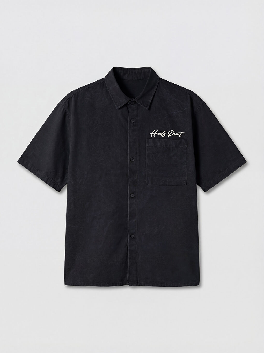 Siyah Loose Fit Nakışlı Erkek Gömlek-3