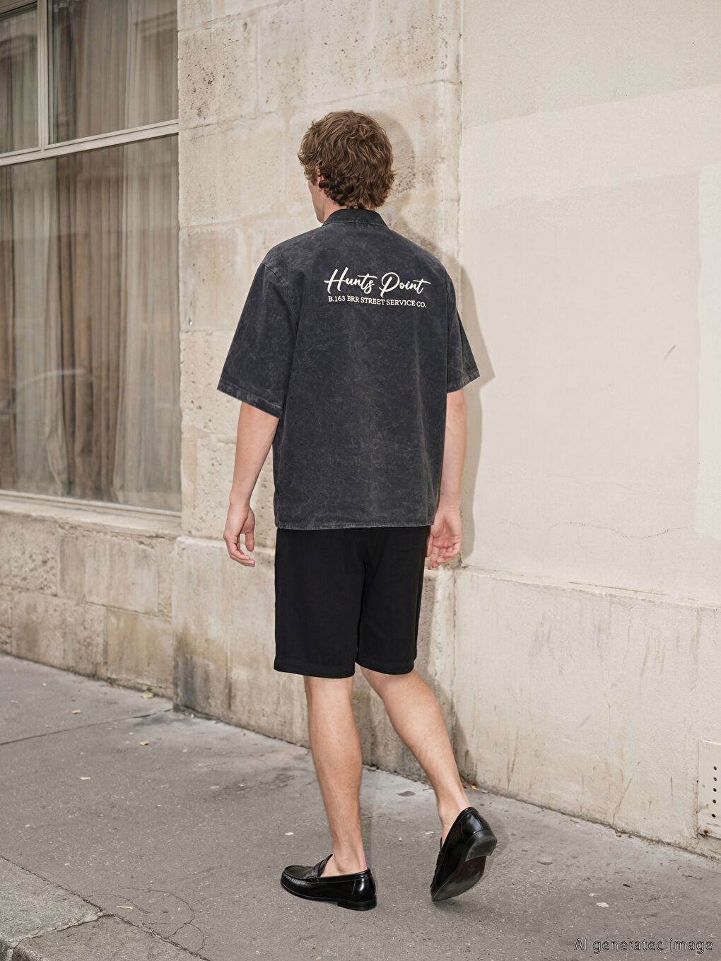 Siyah Loose Fit Nakışlı Erkek Gömlek-1