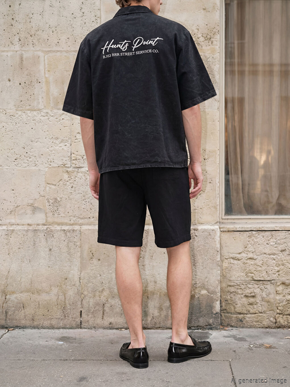 Siyah Loose Fit Nakışlı Erkek Gömlek-2