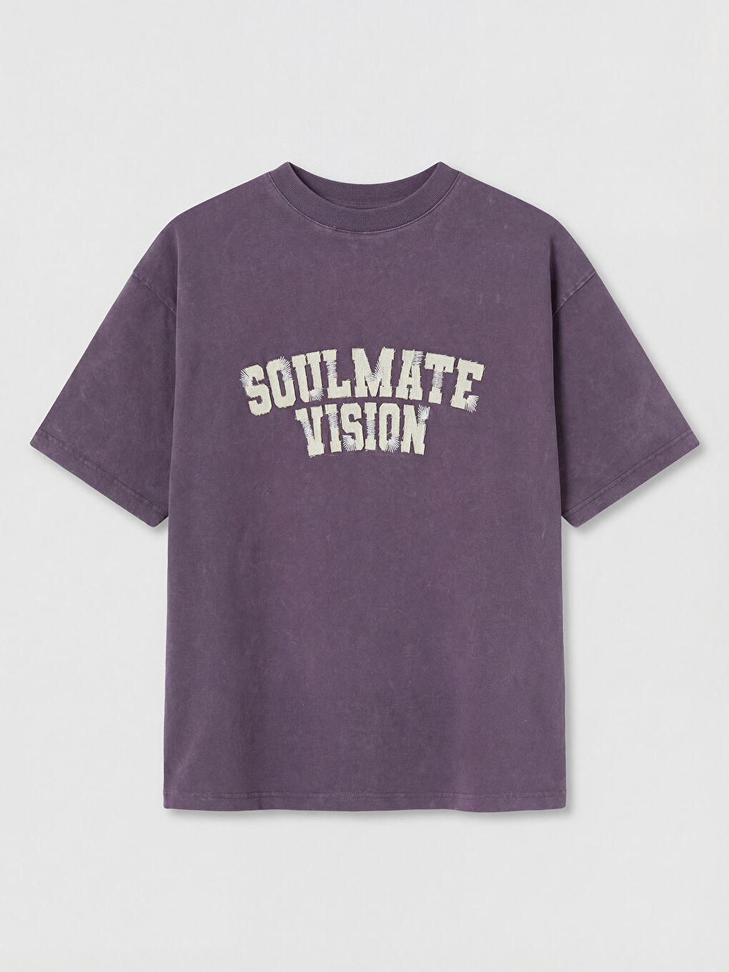 Mor Bisiklet Yaka Nakışlı Erkek Tişört-5
