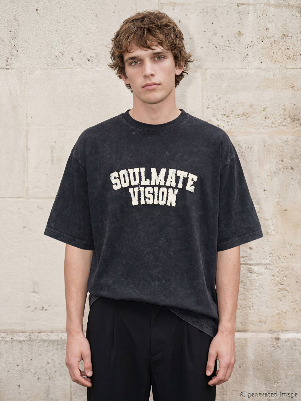 Siyah Bisiklet Yaka Nakışlı Erkek Tişört