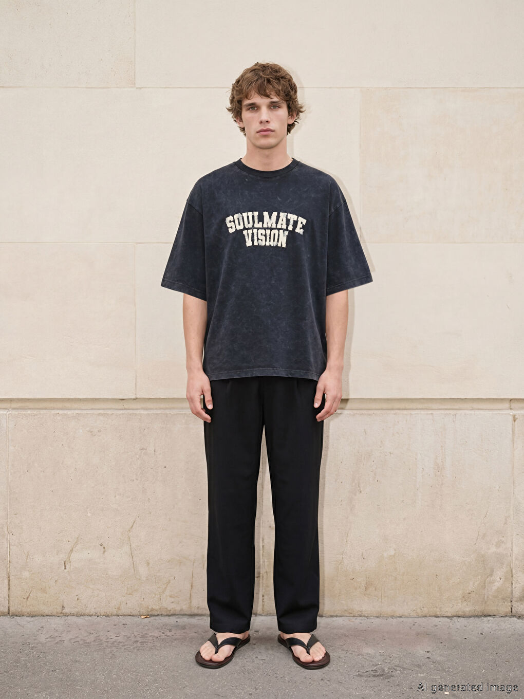 Siyah Bisiklet Yaka Nakışlı Erkek Tişört-1