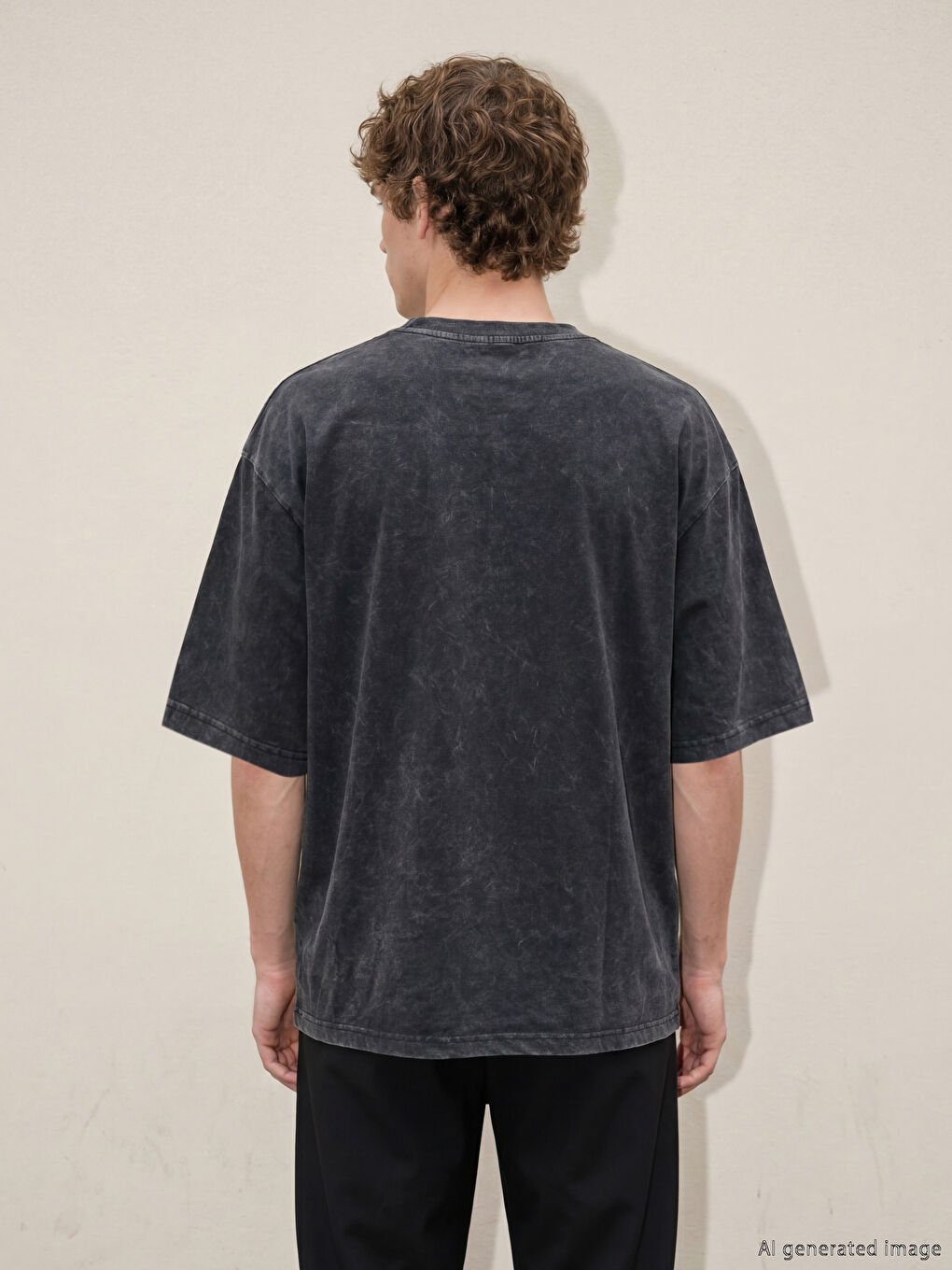 Siyah Bisiklet Yaka Nakışlı Erkek Tişört-3