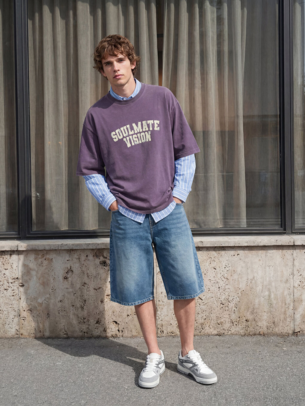 Mor Bisiklet Yaka Nakışlı Erkek Tişört-1