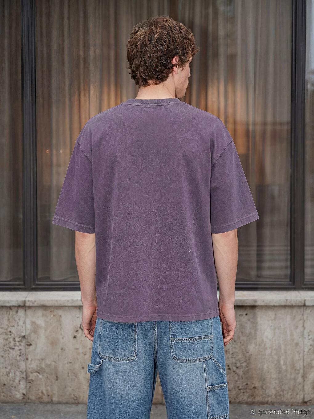 Mor Bisiklet Yaka Nakışlı Erkek Tişört-4