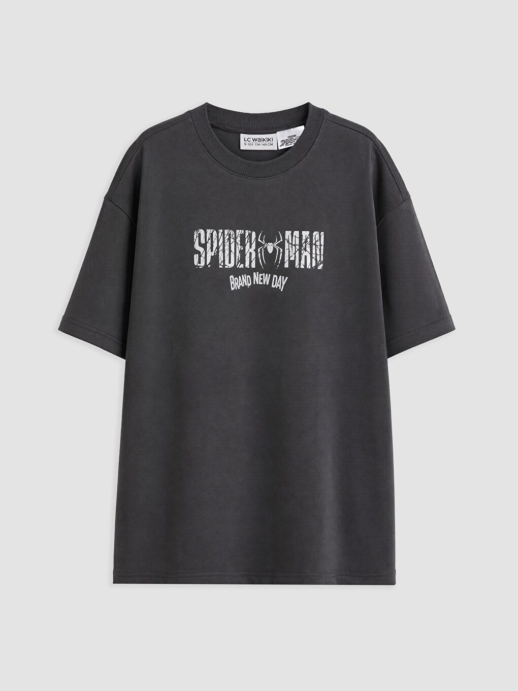 Antrasit Bisiklet Yaka Spider-Man Baskılı Erkek Çocuk Tişört-1