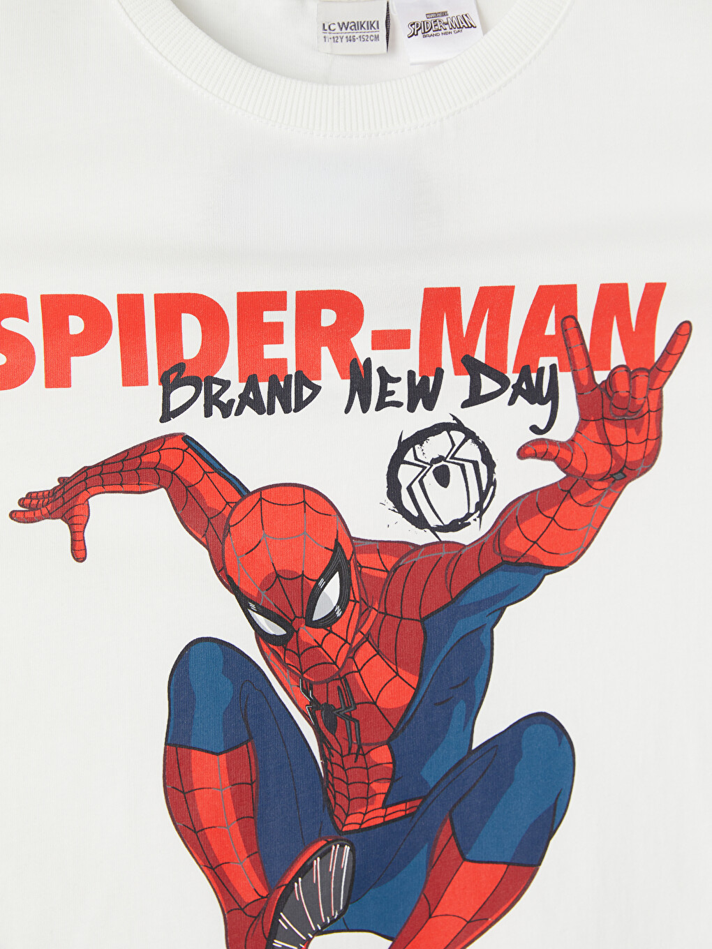 Beyaz Bisiklet Yaka Spider-Man Baskılı Erkek Çocuk Tişört-2
