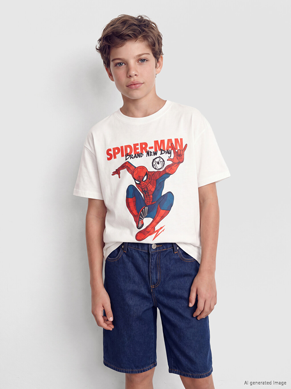 Crew Neck Spider-man Printed Boys' T-shirt