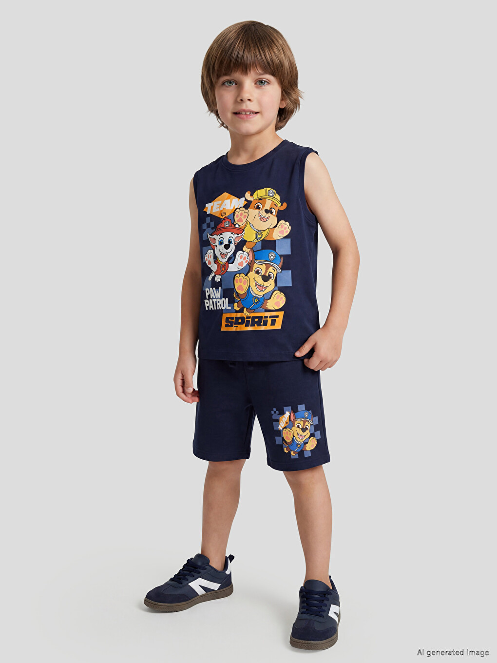 Lacivert Bisiklet Yaka Paw Patrol Baskılı Erkek Çocuk Atlet-1