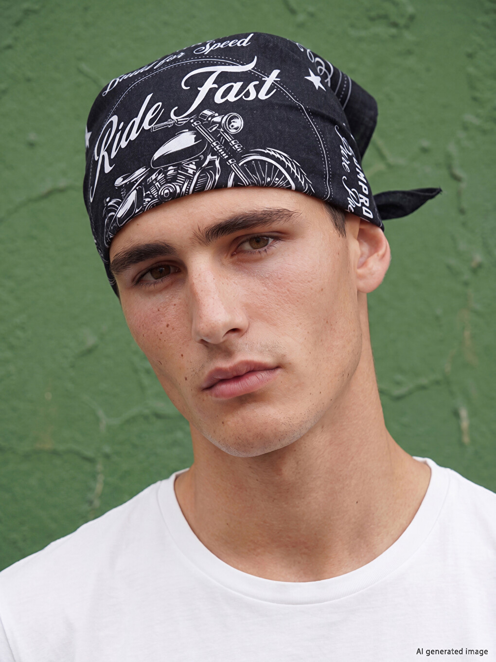Lacivert Motosiklet Baskılı Erkek Bandana