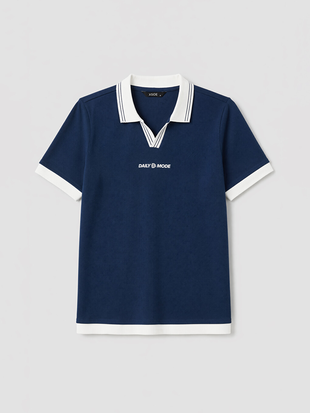 Lacivert Polo Yaka Nakışlı Erkek Tişört