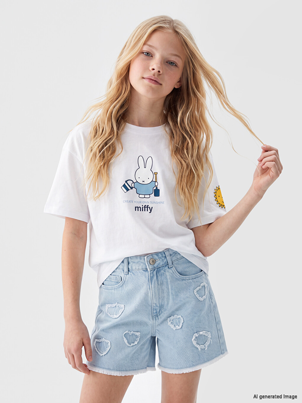 Bluzë T-shirt Me Jakë Të Rrumbullakët Miffy E Stampuar Për Vajza