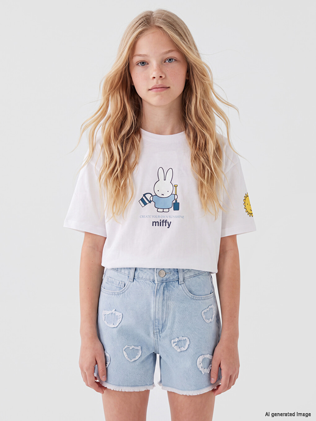 Bluzë T-shirt Me Jakë Të Rrumbullakët Miffy E Stampuar Për Vajza-1