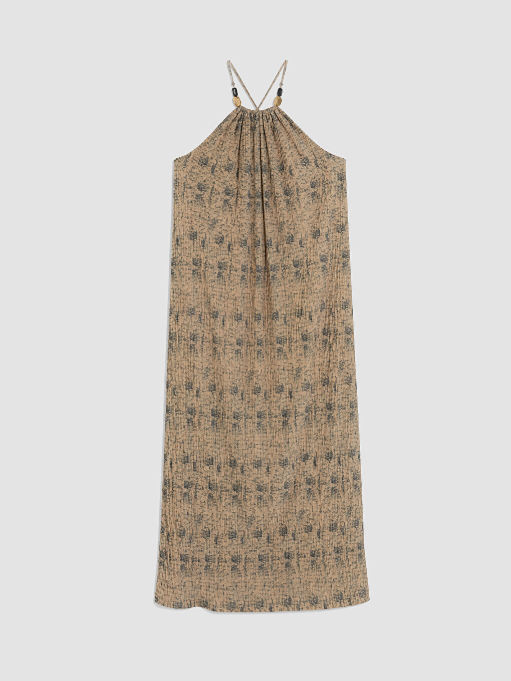 Kahverengi Halter Yaka Desenli A Kesim Elbise-4