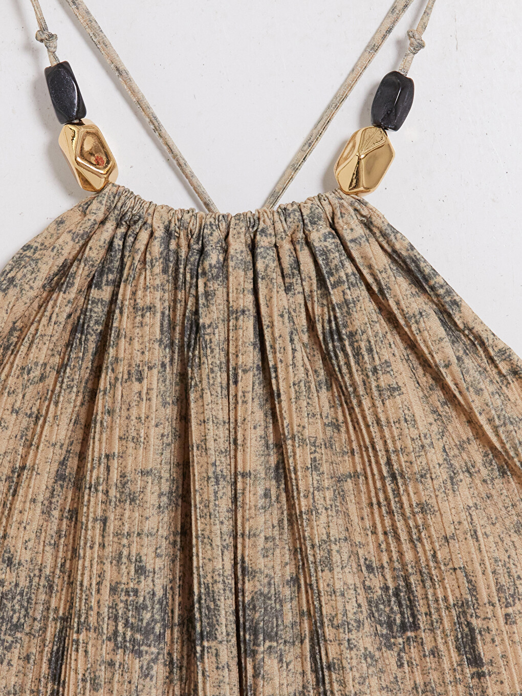 Kahverengi Halter Yaka Desenli A Kesim Elbise-5