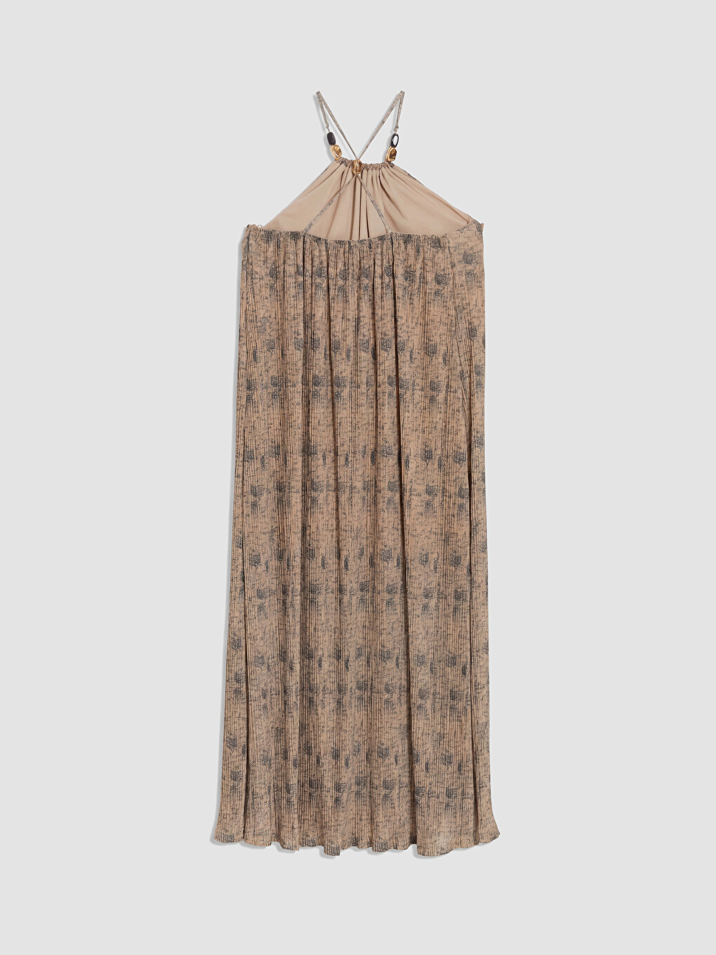 Kahverengi Halter Yaka Desenli A Kesim Elbise-6