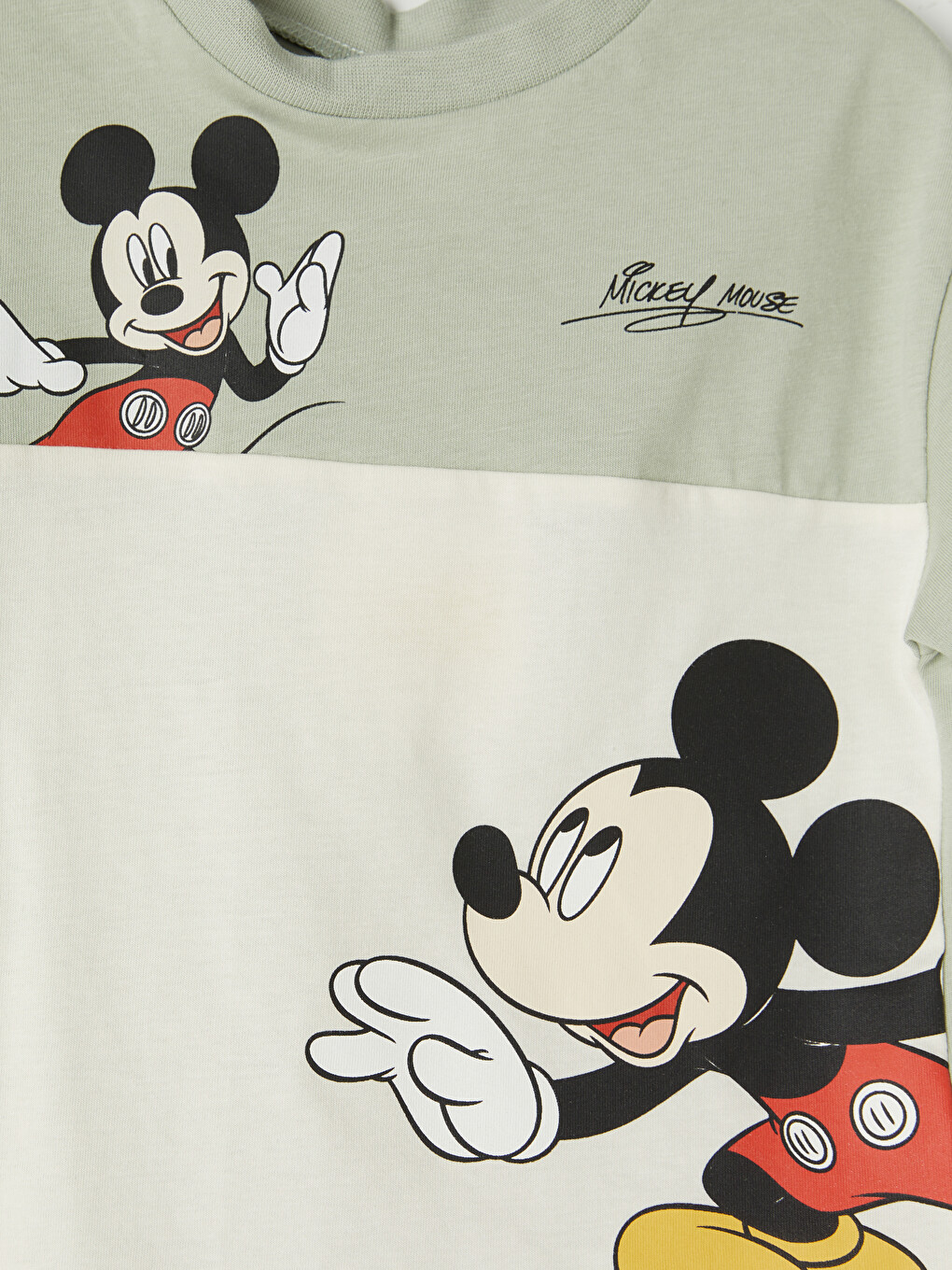 Ekru Bisiklet Yaka Mickey Mouse Baskılı Erkek Bebek Tişört-1