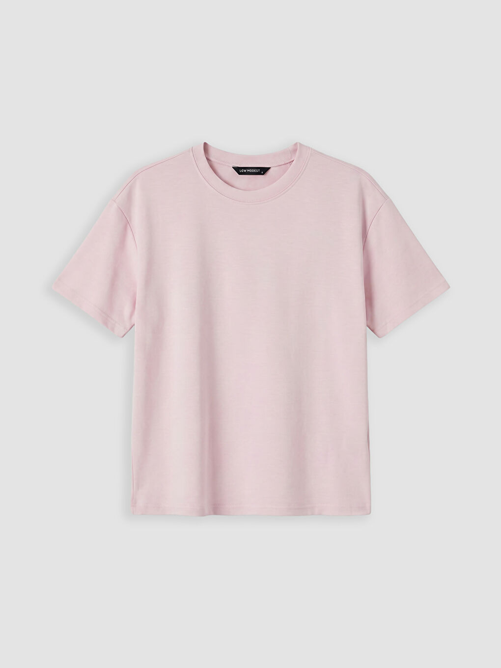 Pembe Bisiklet Yaka Oversize Kadın Tişört-4