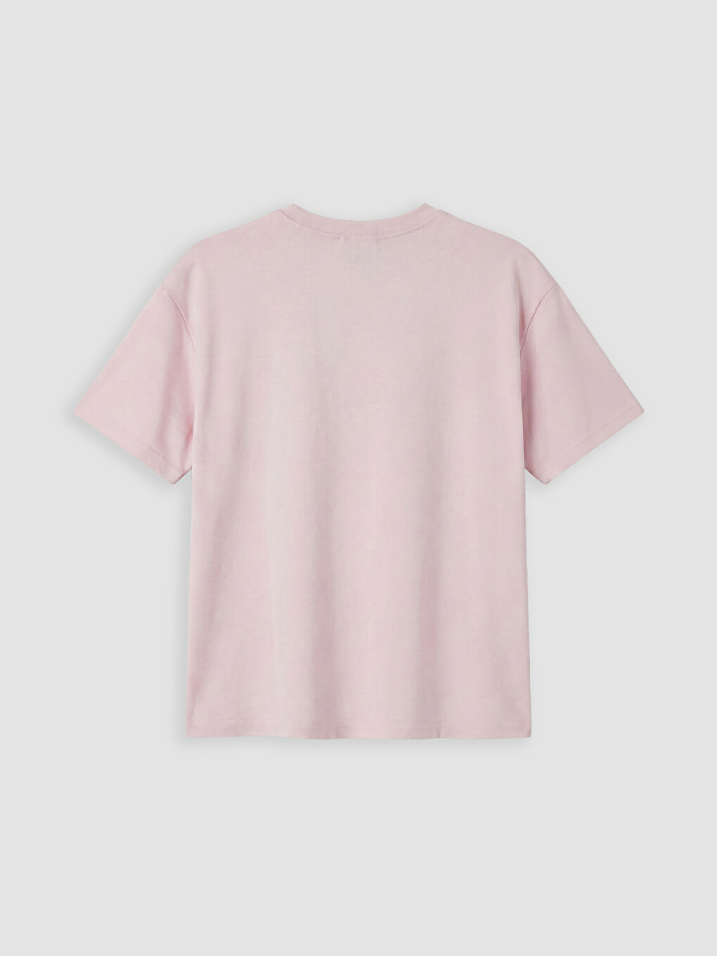 Pembe Bisiklet Yaka Oversize Kadın Tişört-5