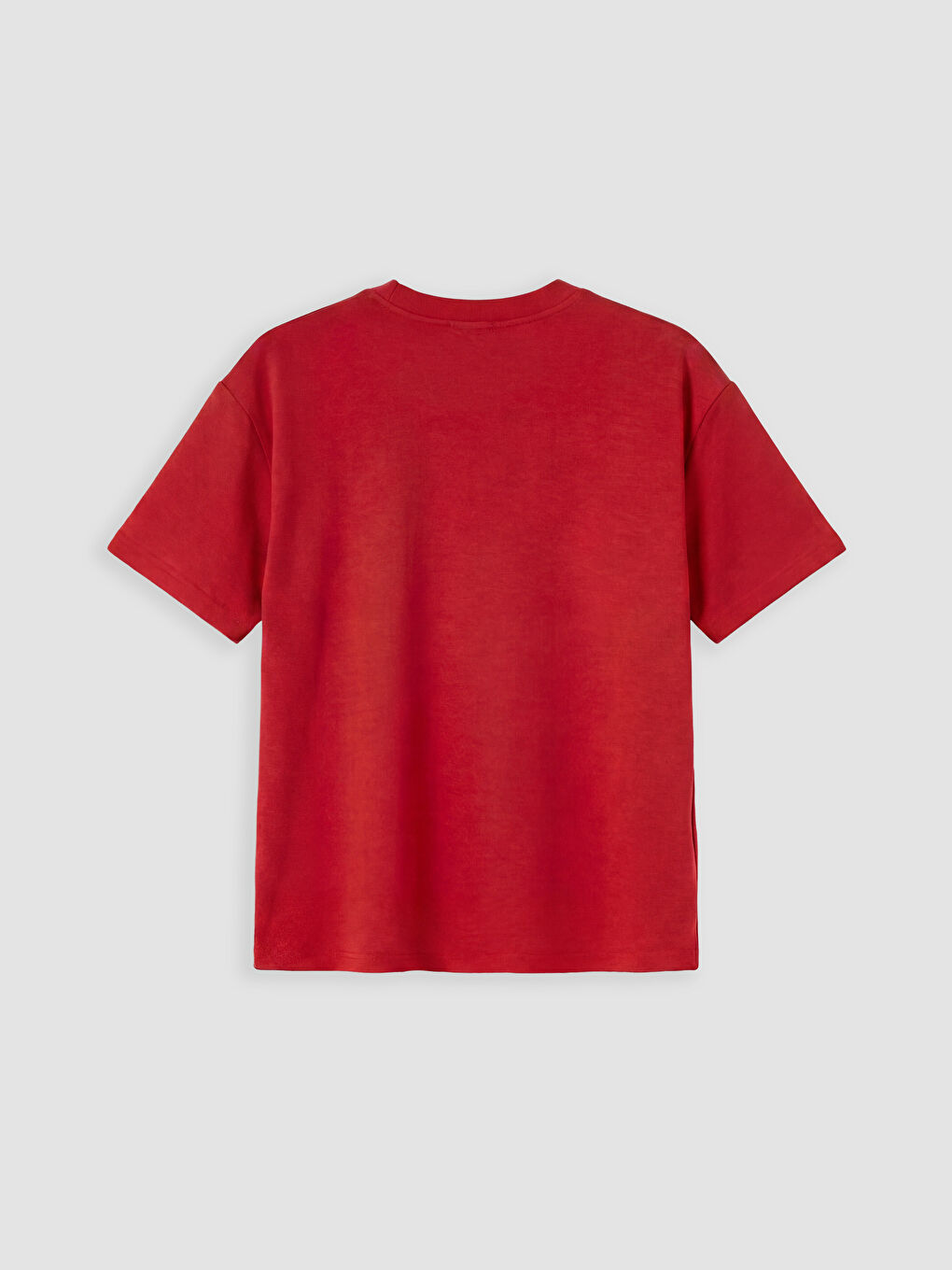 Kırmızı Bisiklet Yaka Oversize Kadın Tişört-5