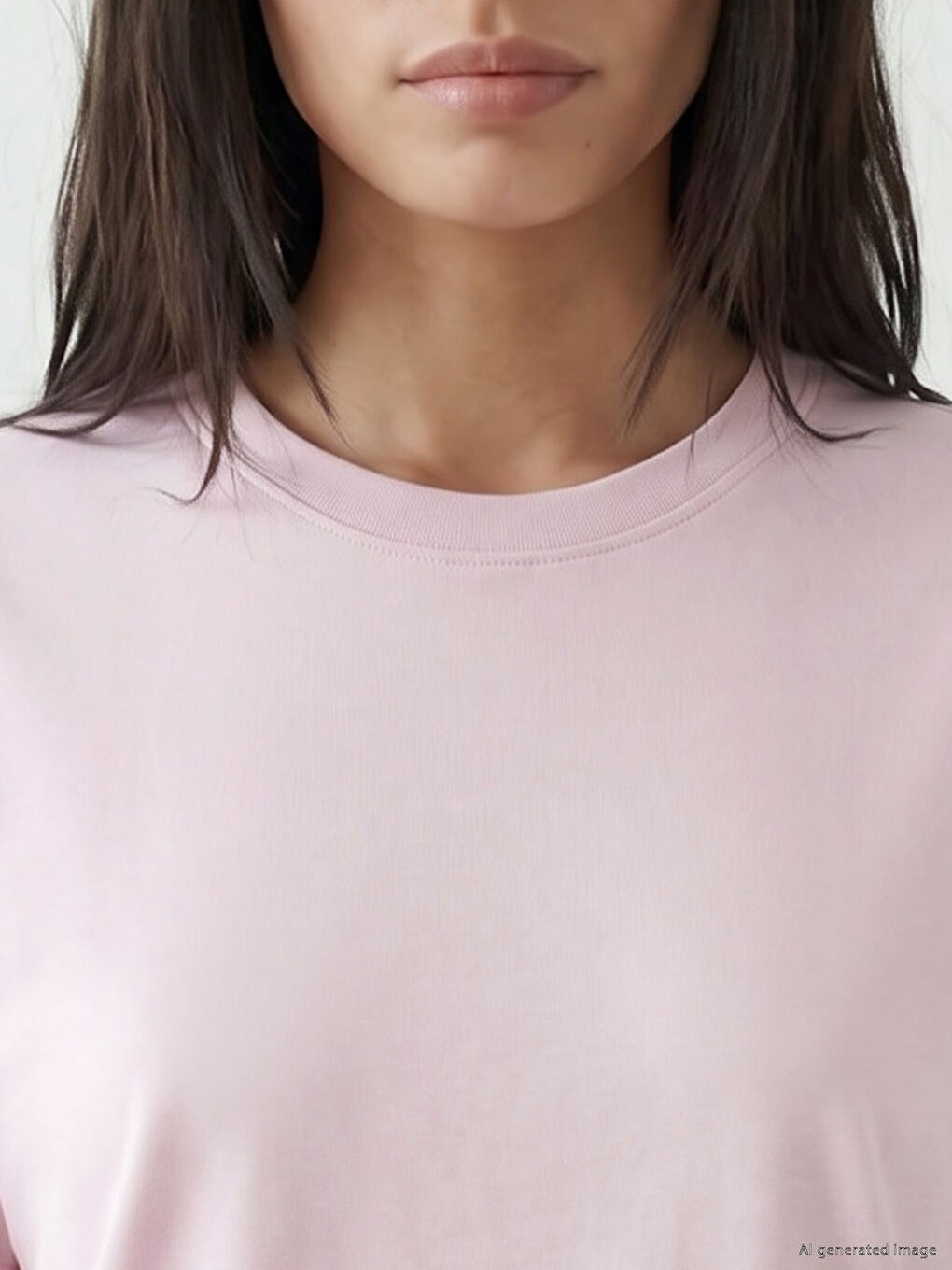 Pembe Bisiklet Yaka Oversize Kadın Tişört-2