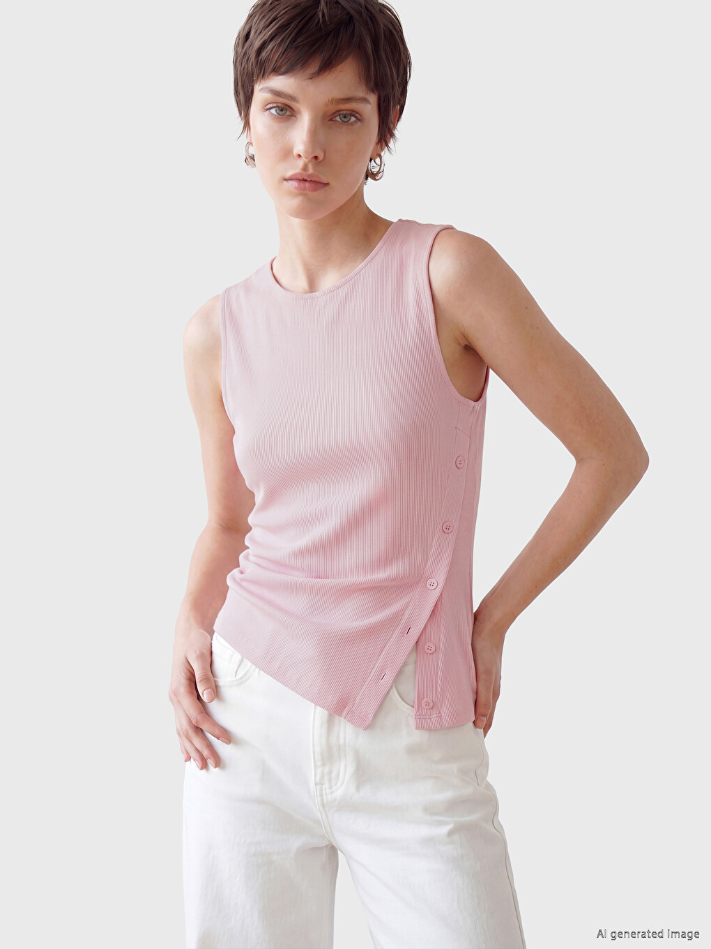 Pembe Bisiklet Yaka Asimetrik Kesim Bluz