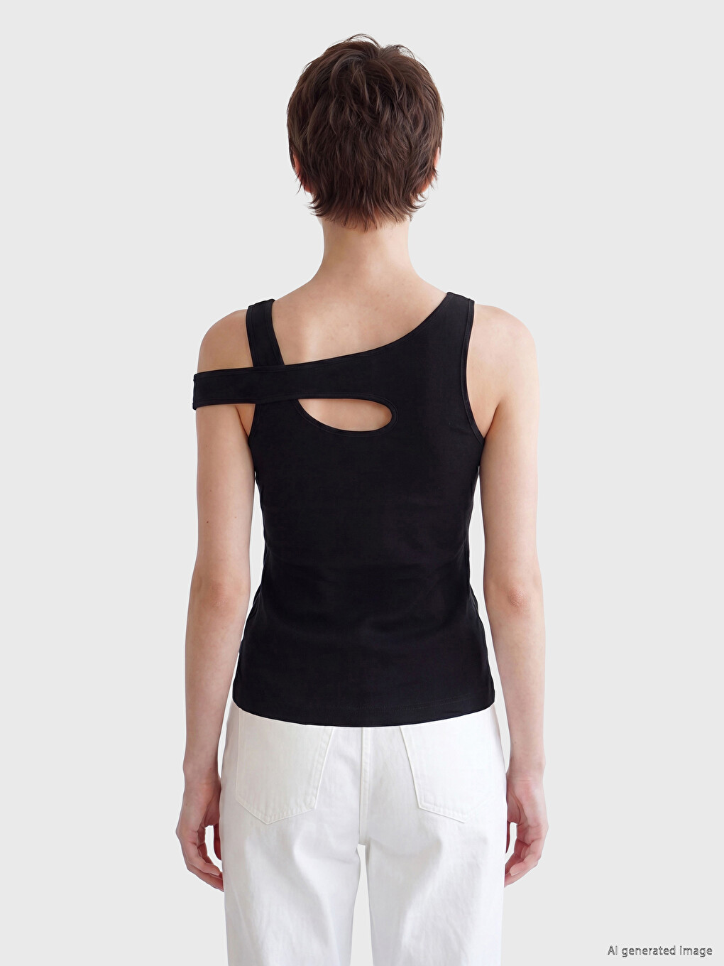 Siyah Asimetrik Yaka Pencere Detaylı Bluz-3