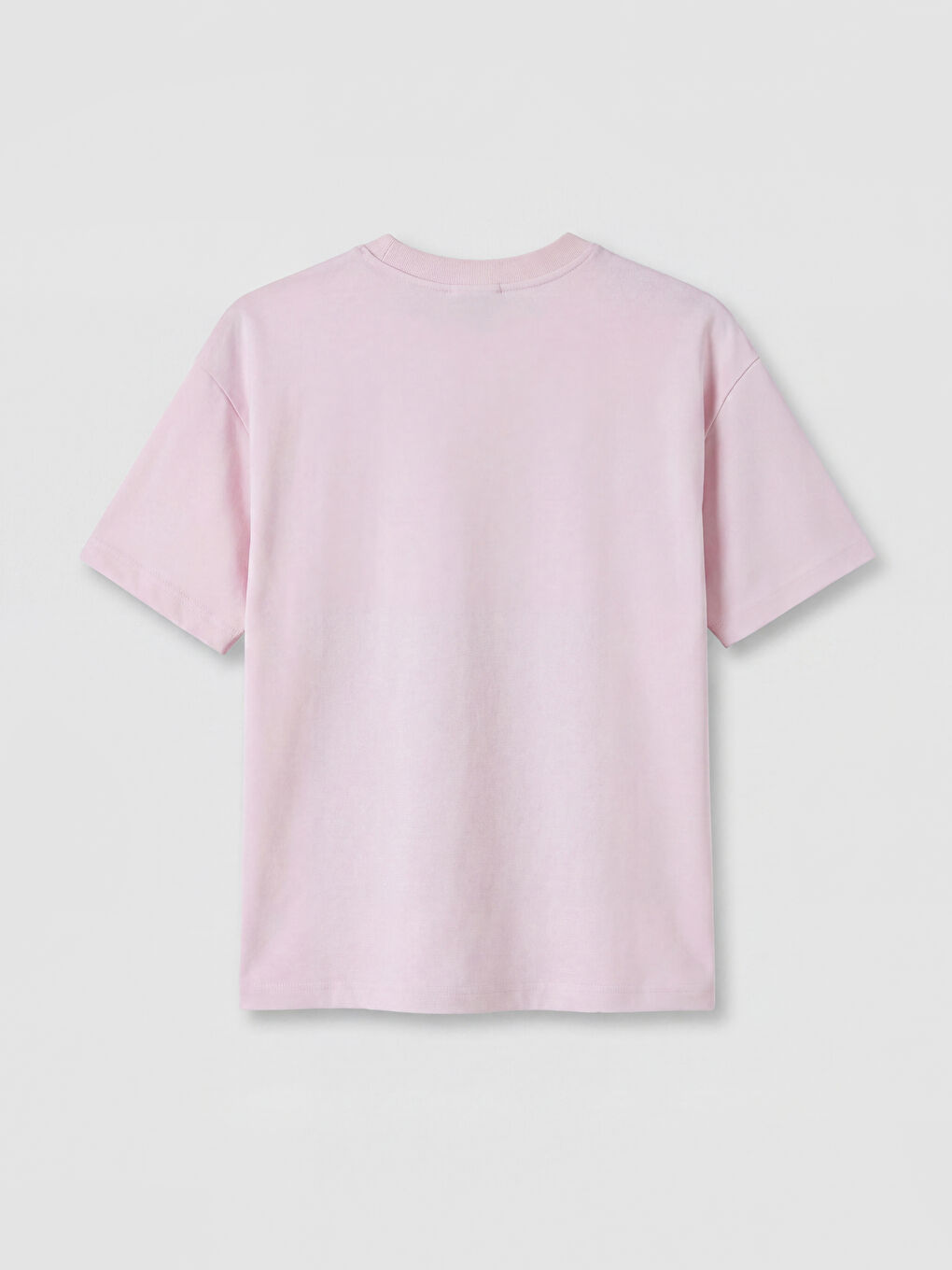 Pembe Bisiklet Yaka Kalp Nakışlı Kadın Tişört-5