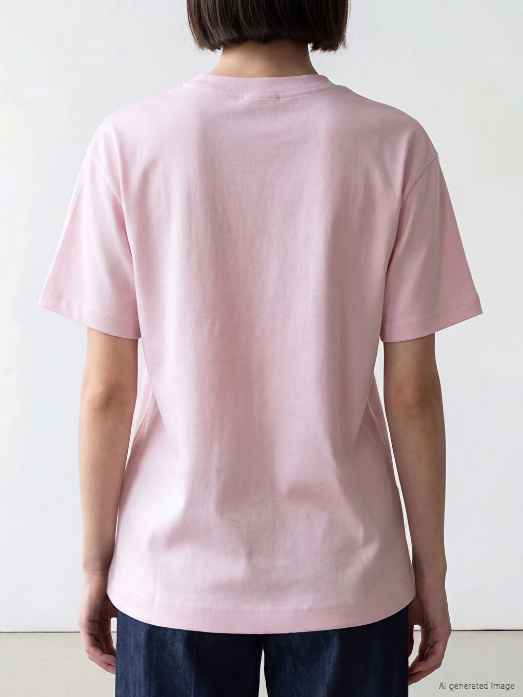 Pembe Bisiklet Yaka Kalp Nakışlı Kadın Tişört-3
