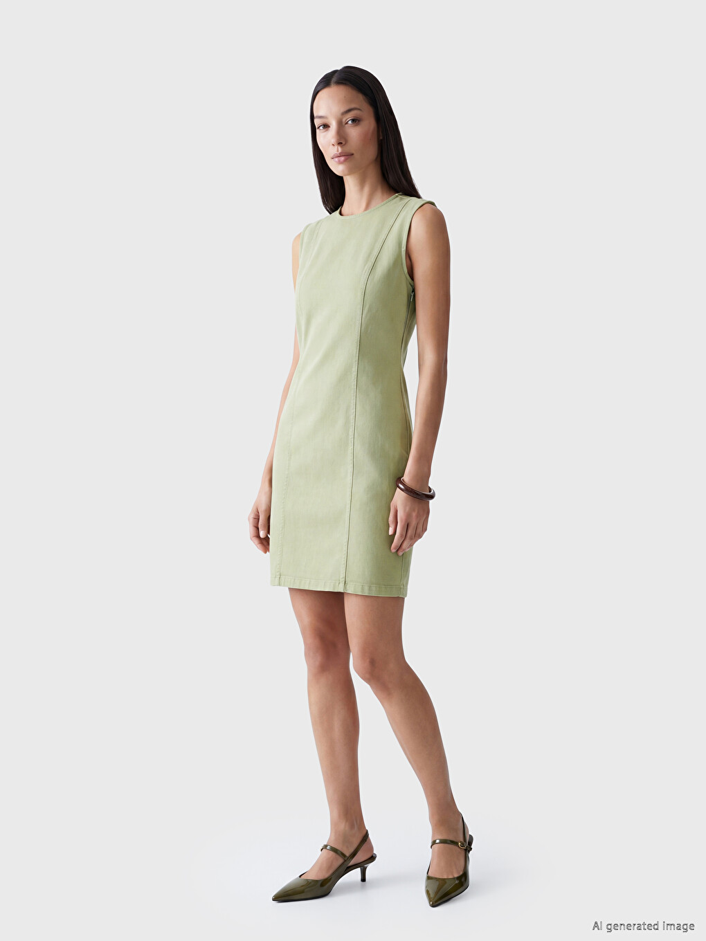 Crew Neck Denim Dress-1