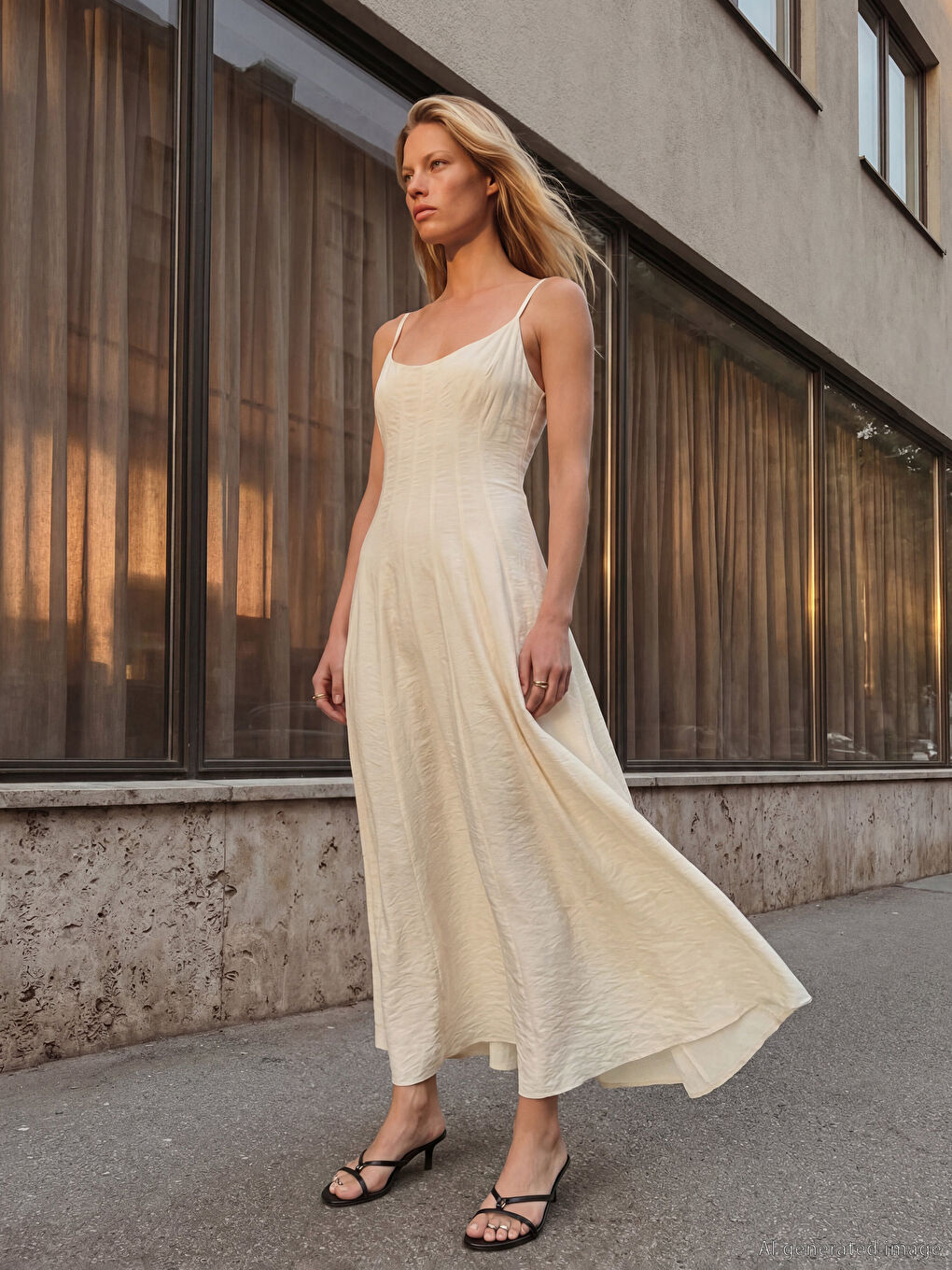 Sarı Kare Yaka İp Askılı Elbise-1