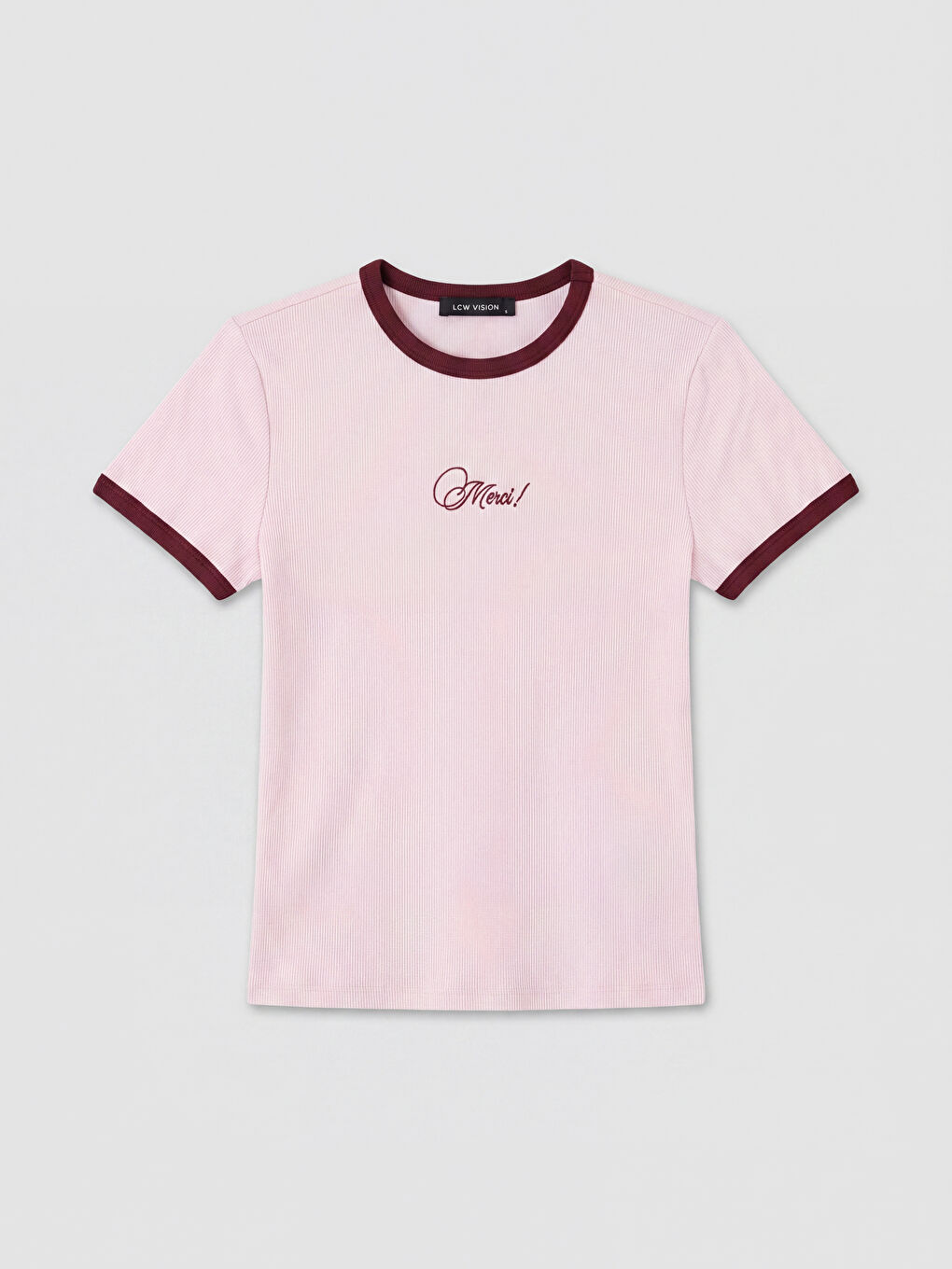 Pembe Bisiklet Yaka Baskılı Kadın Tişört