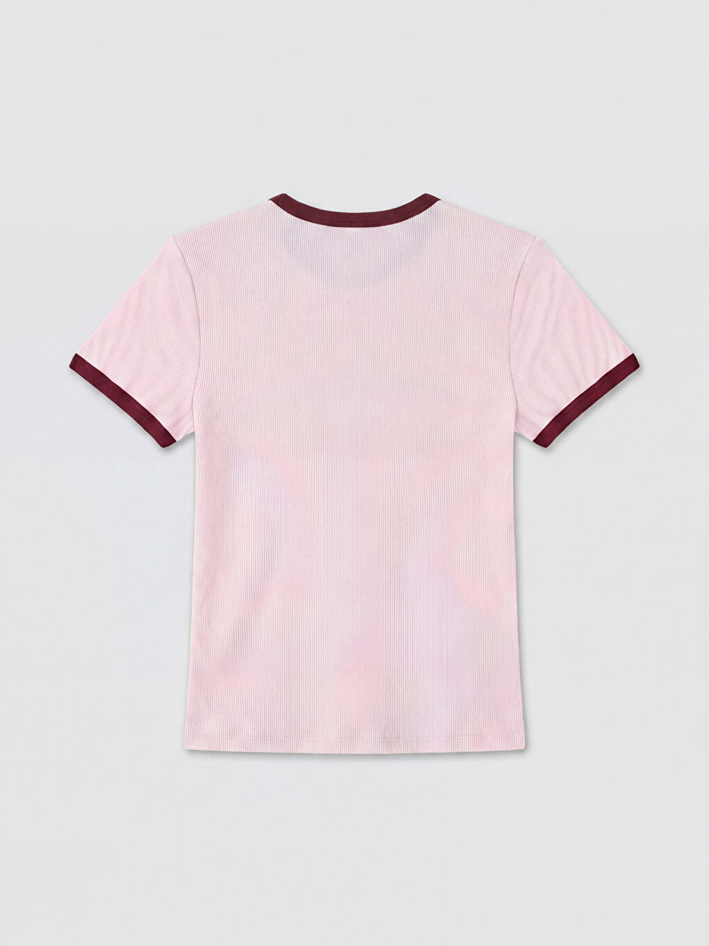 Pembe Bisiklet Yaka Baskılı Kadın Tişört-1
