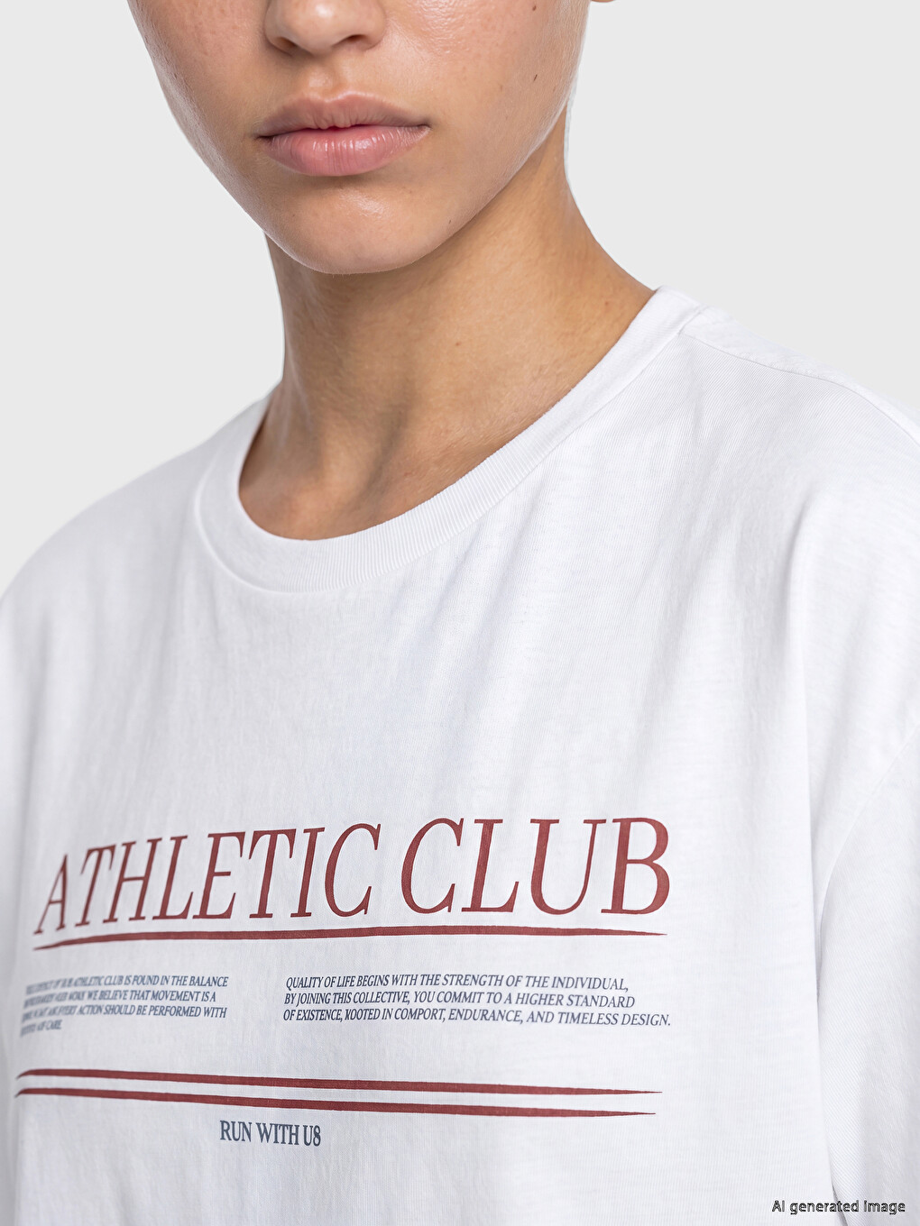 Beyaz Baskılı Oversize Kadın Spor Tişört-2