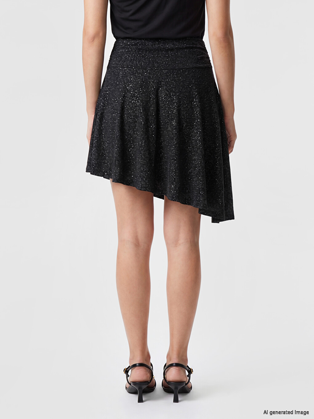 Shiny Textured Asymmetric Cut Mini Skirt-3