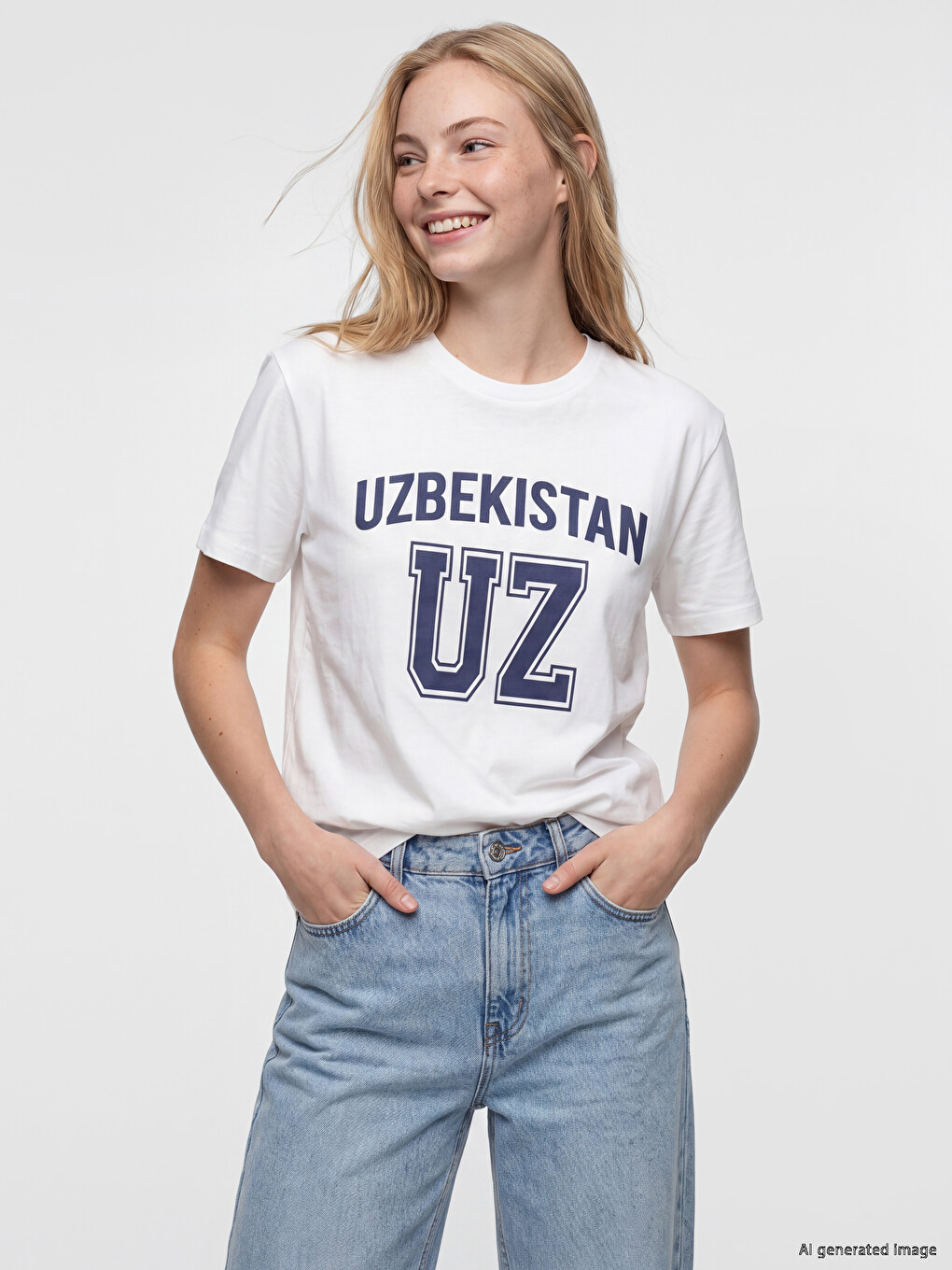 Ženska majica sa okruglim izrezom i printom Uzbekistan