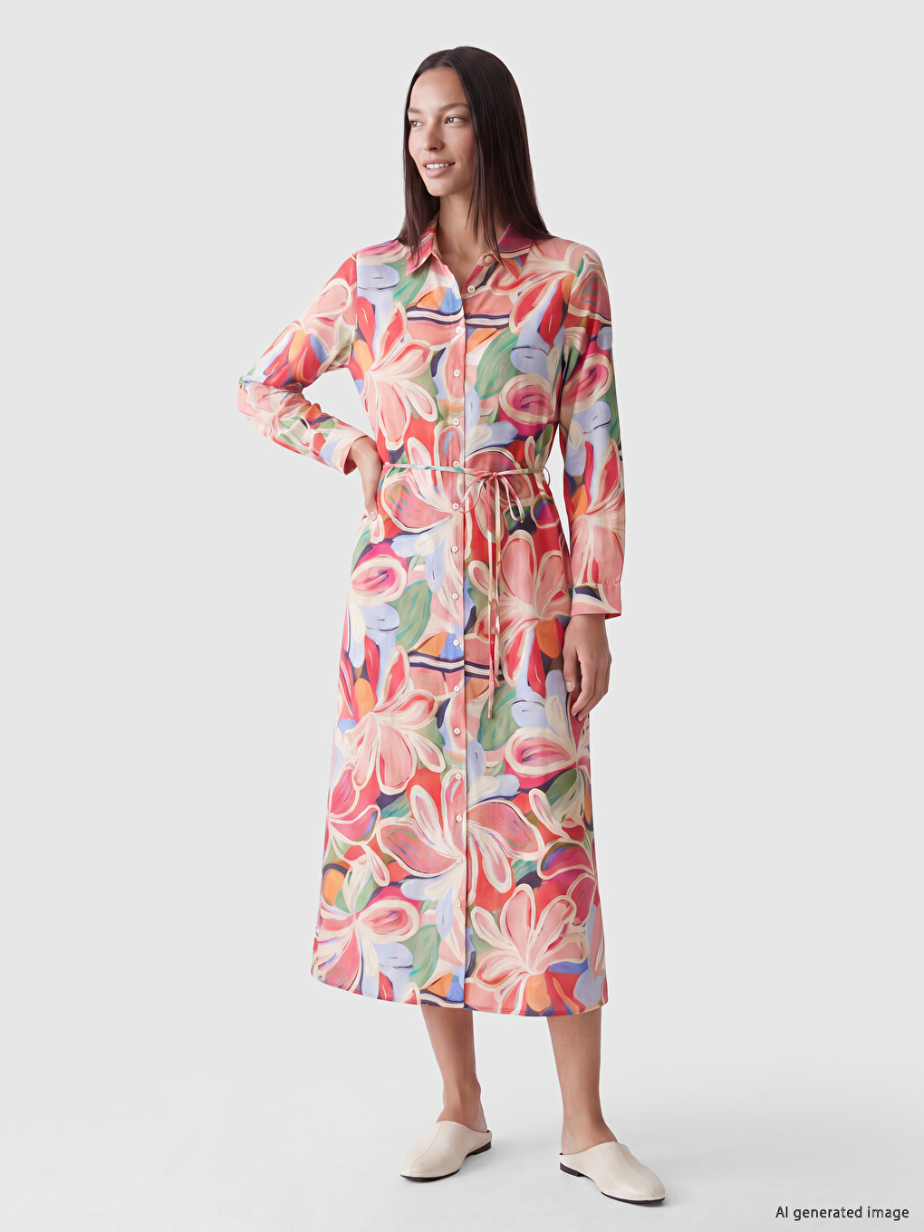 Floral Sash Shirt Dress-1
