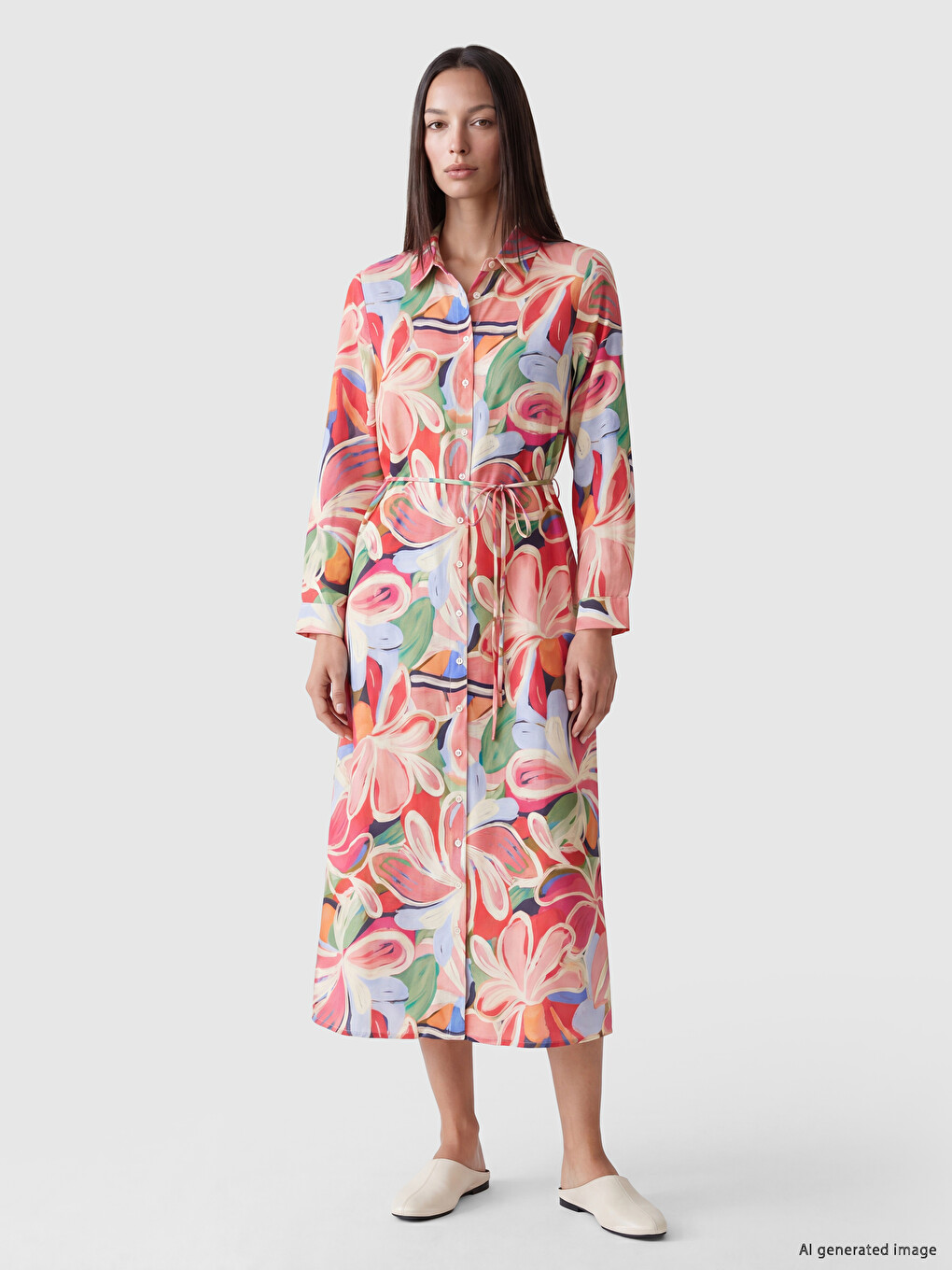 Floral Sash Shirt Dress-2