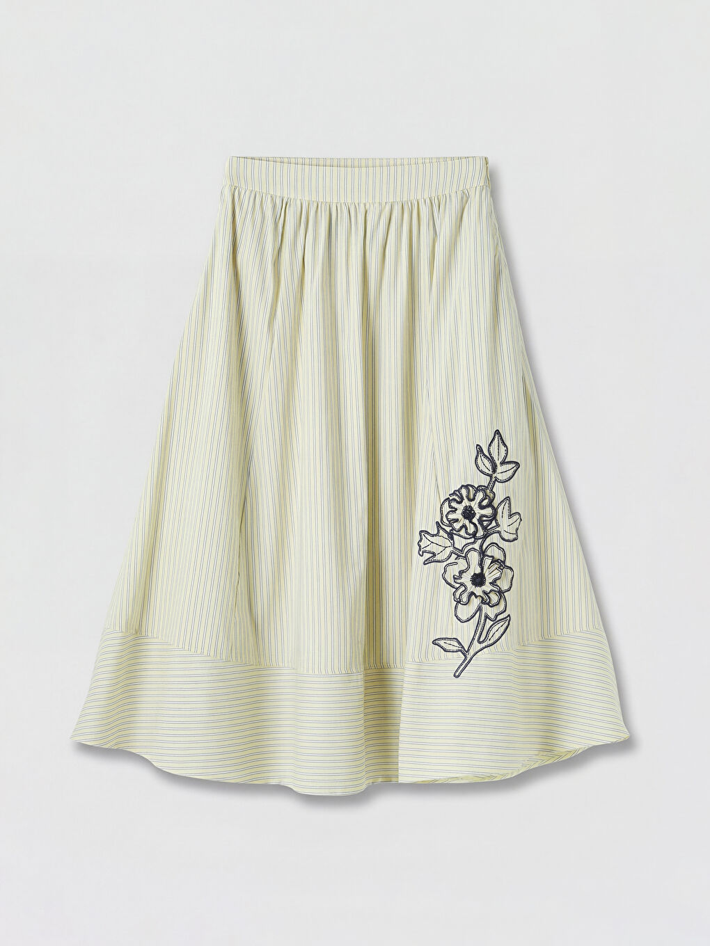 Sarı Beli Lastikli Çiçekli Kloş Etek