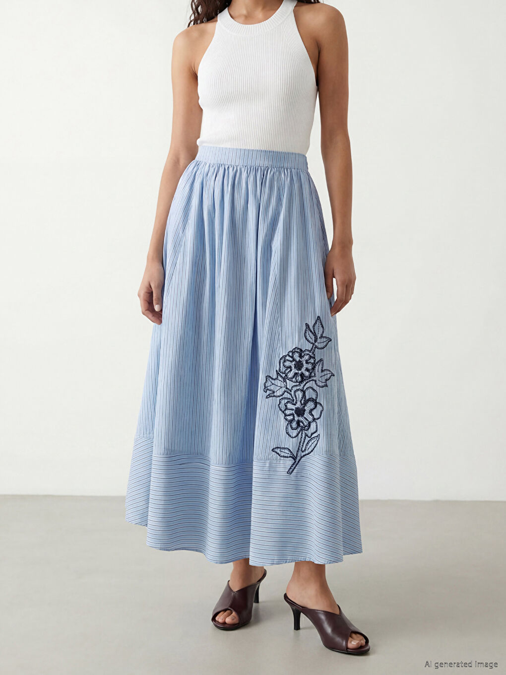 Elastic Waist Floral Flared Skirt-1