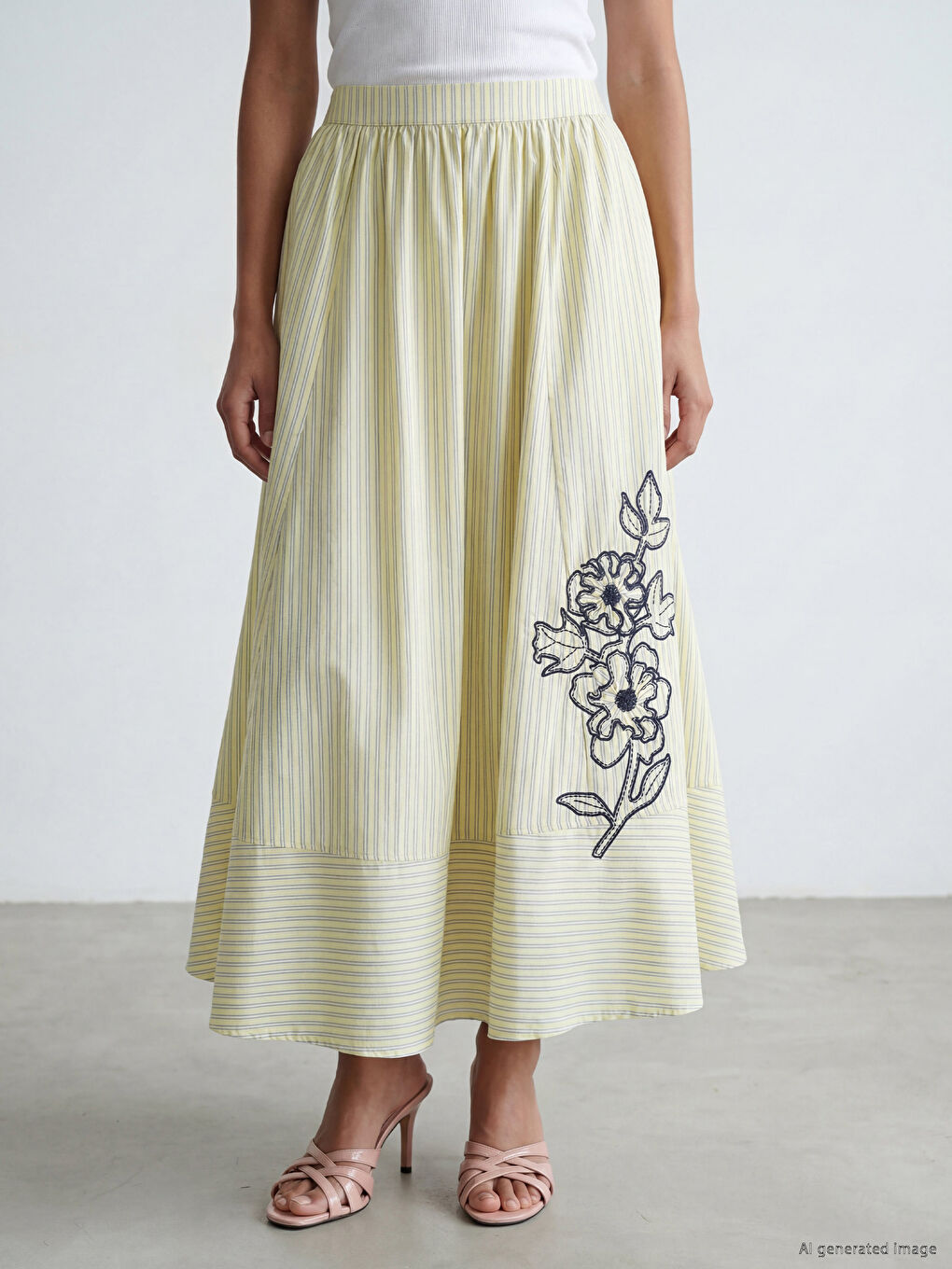 Elastic Waist Floral Flared Skirt-1