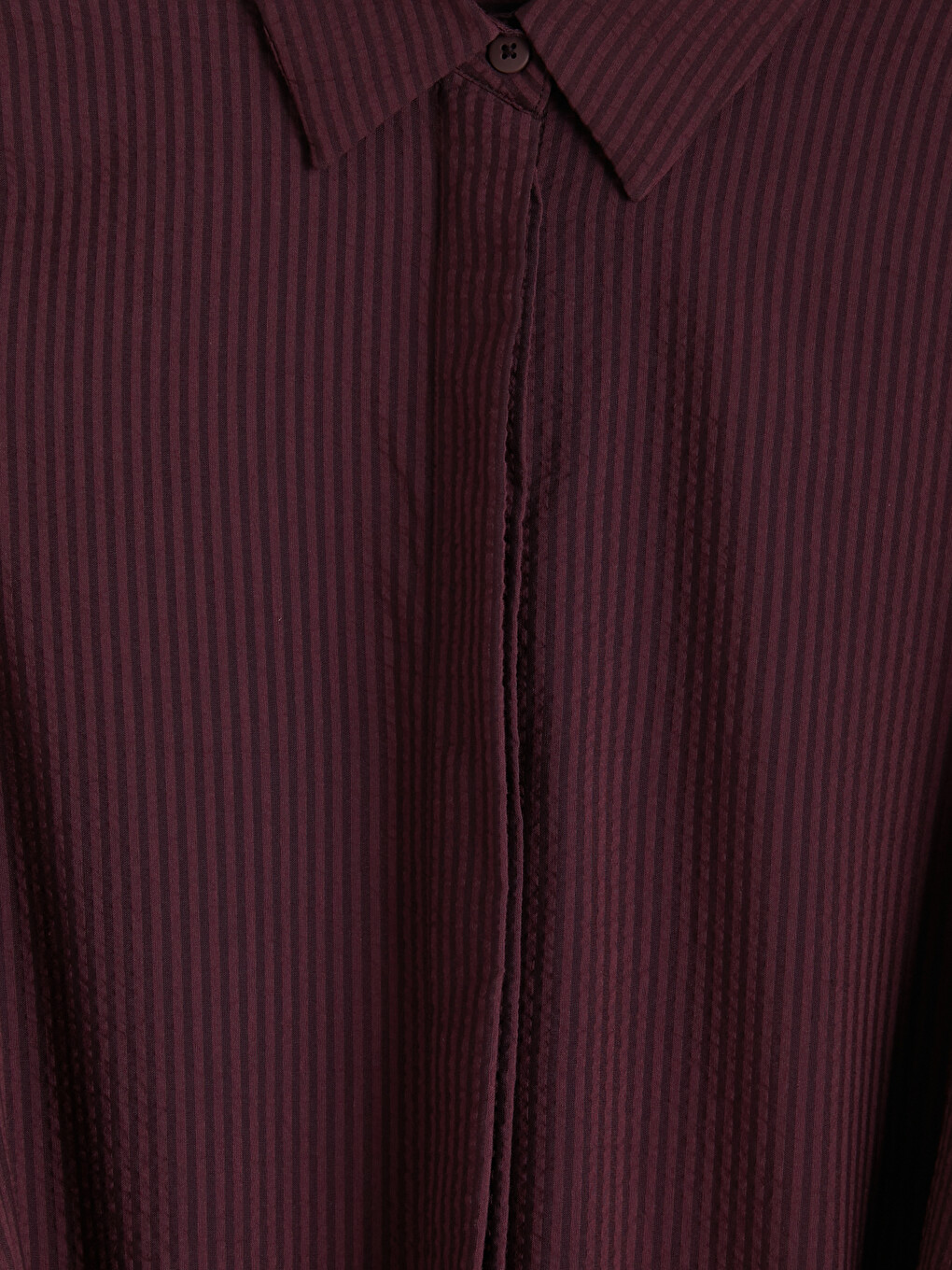 Bordo Çizgili Kuşaklı Gömlek Elbise-2