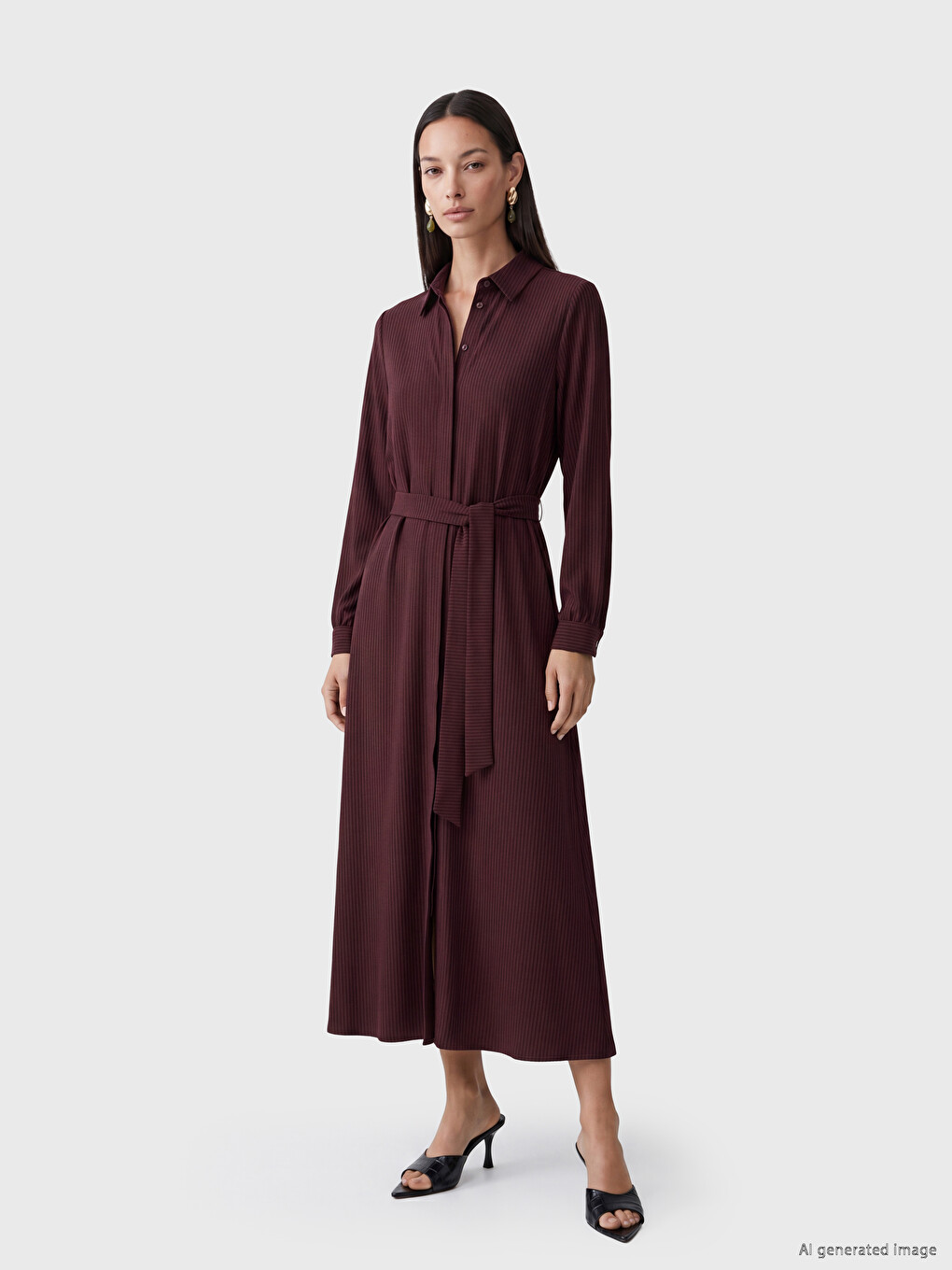 Striped Sash Shirt Dress-1