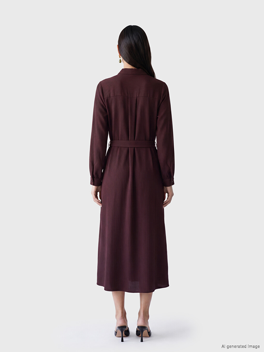 Striped Sash Shirt Dress-3