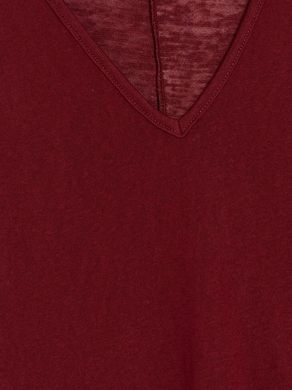 Bordo V Yaka Kadın Tişört-2