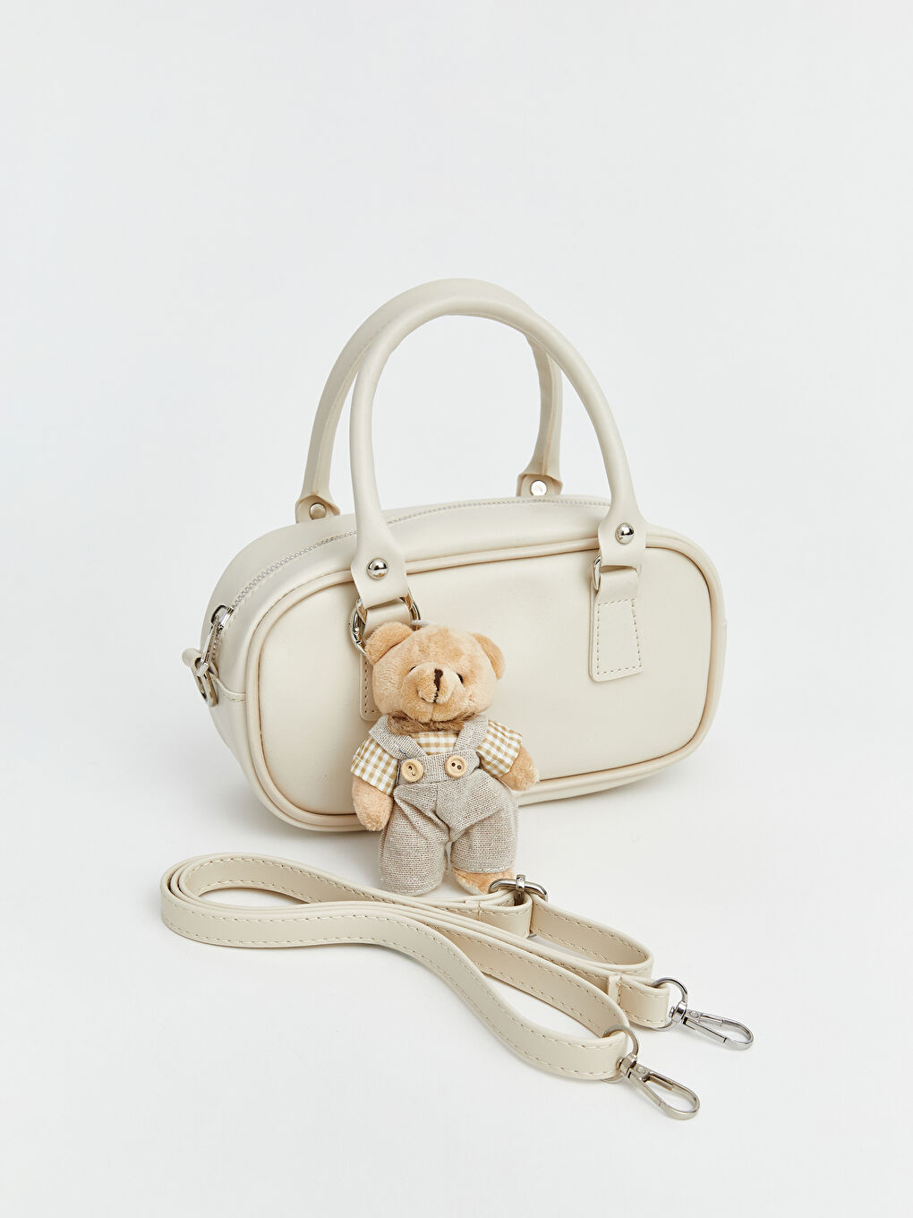 Ekru Ayı Figürlü Aksesuarlı Kız Çocuk Omuz Çantası