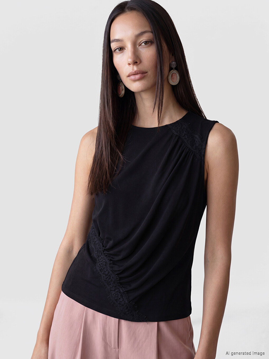 Lace Detailed Ruched Blouse