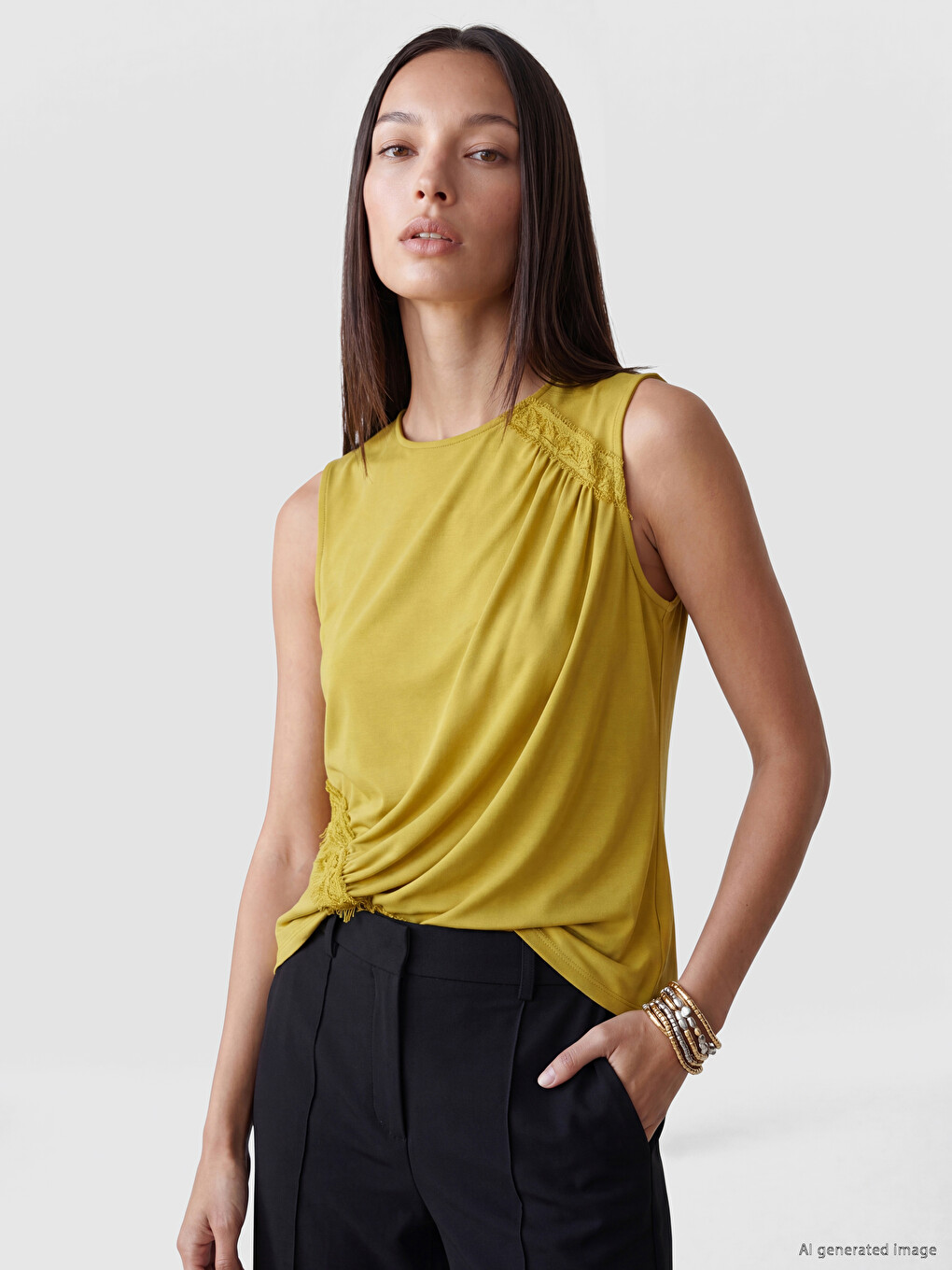 Lace Detailed Ruched Blouse