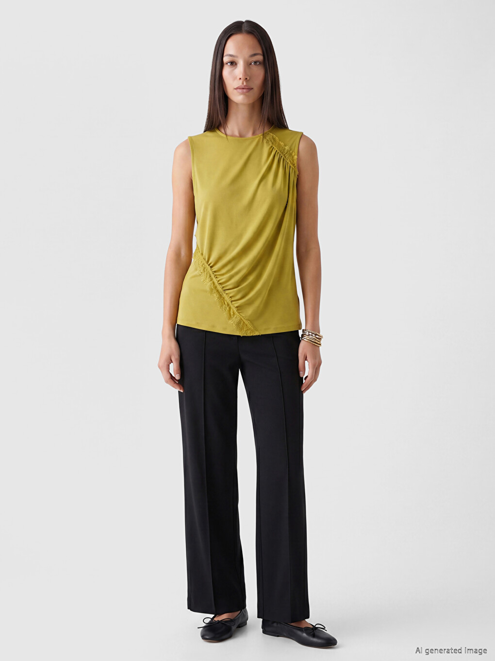 Lace Detailed Ruched Blouse-1